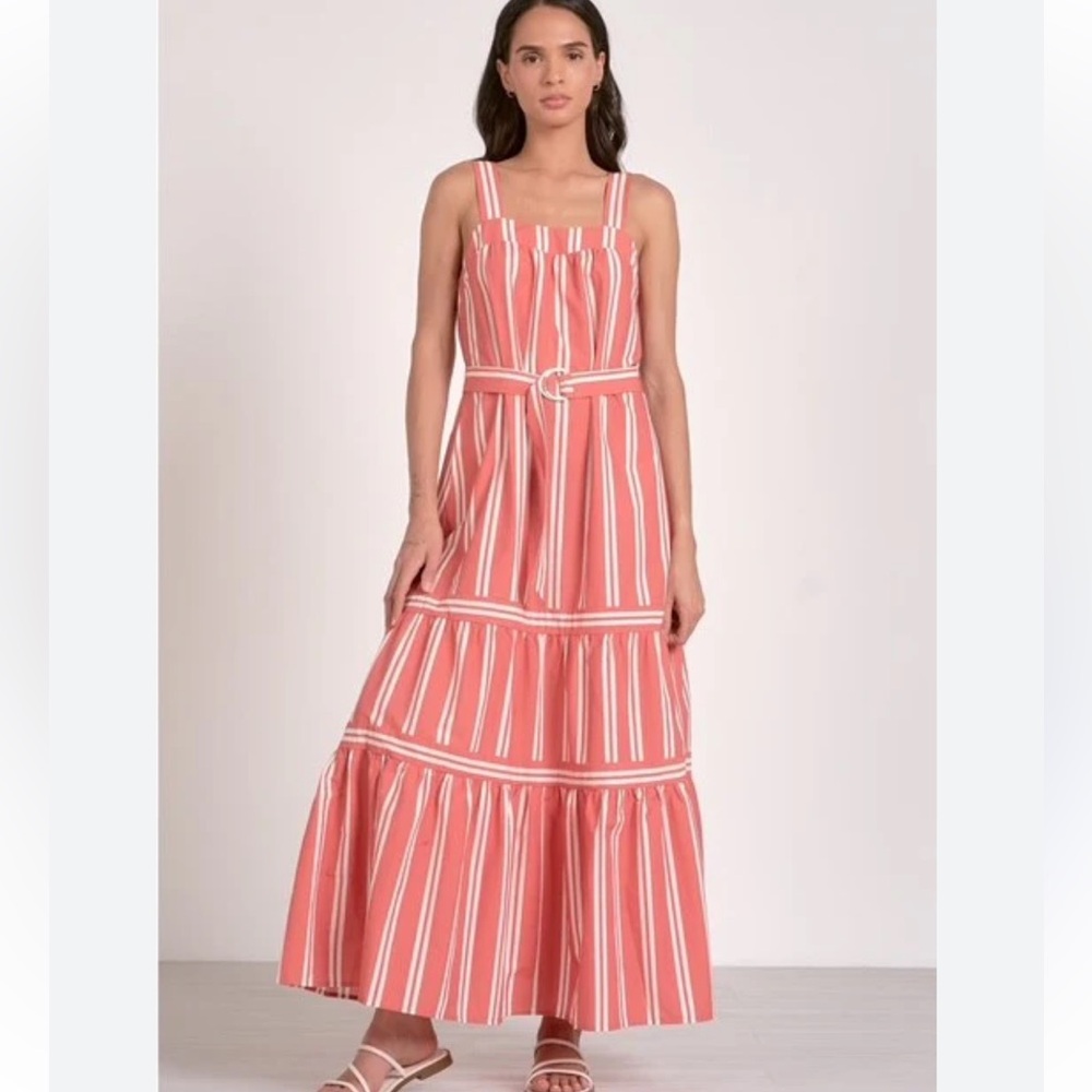 Elan Coral and White Striped Maxi Dress